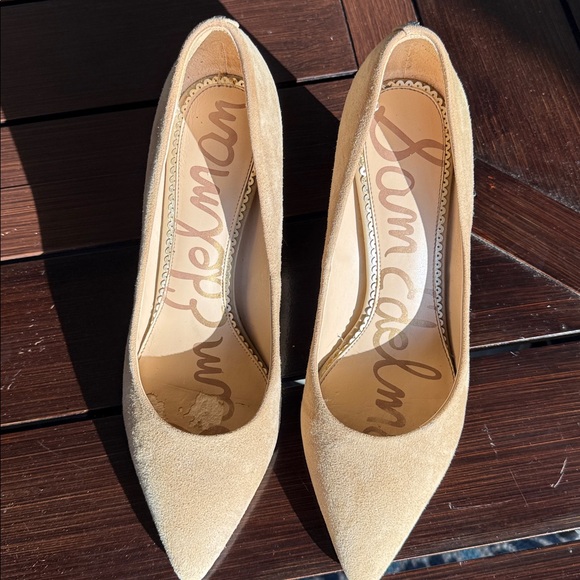 Sam Edelman Tatiana Oatmeal Suede Block Heels SE Signature Logo Block Heels Sz 9 - Picture 7 of 16